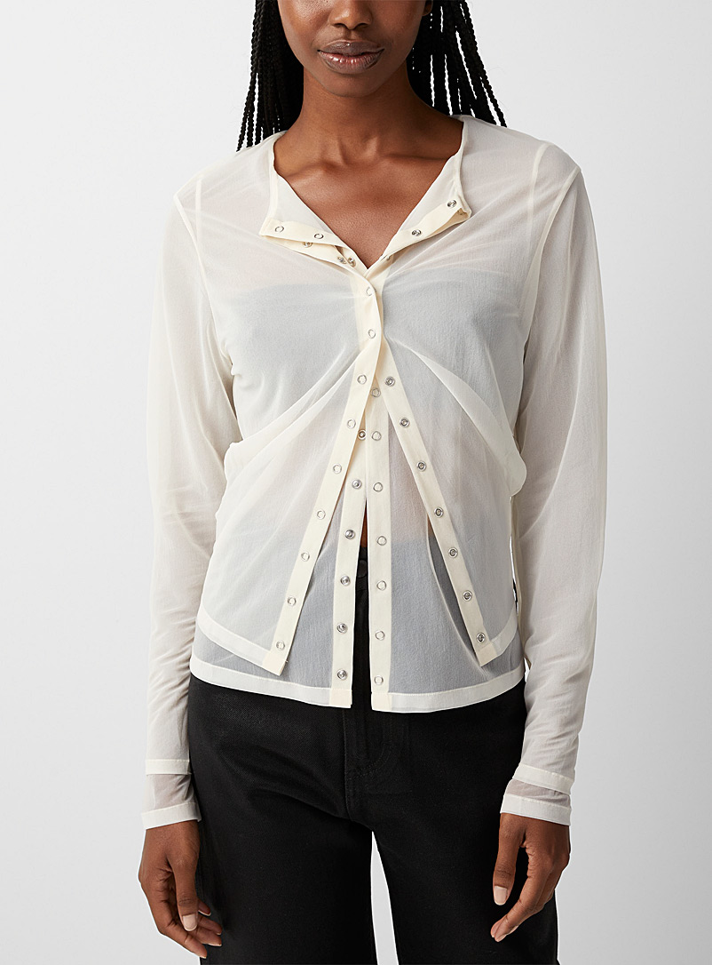 Eckhaus Latta Ivory White Sheer layered cardigan for women