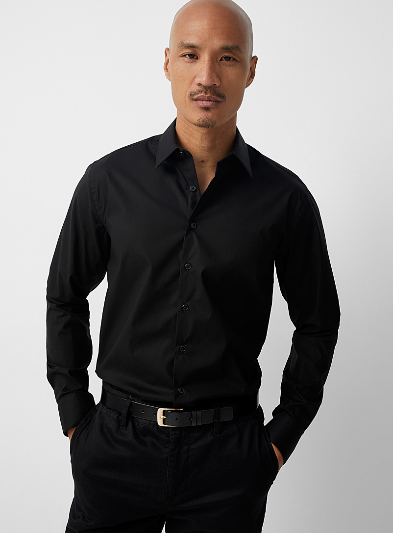 Le 31 Black Stretch monochrome shirt Modern fit for men