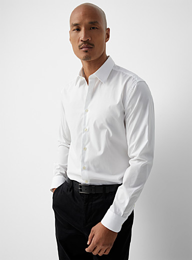 Le 31 White Stretch monochrome shirt Modern fit for men