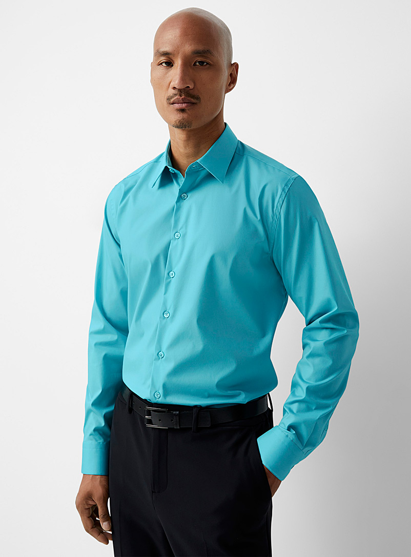 Le 31 Baby Blue Stretch monochrome shirt Modern fit for men