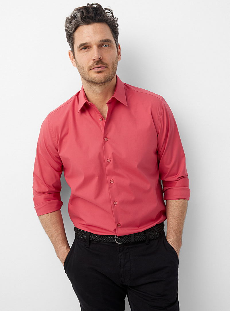 Le 31 Cherry Red Stretch monochrome shirt Modern fit for men