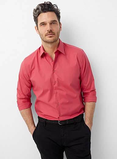 Le 31 Cherry Red Stretch monochrome shirt Modern fit for men
