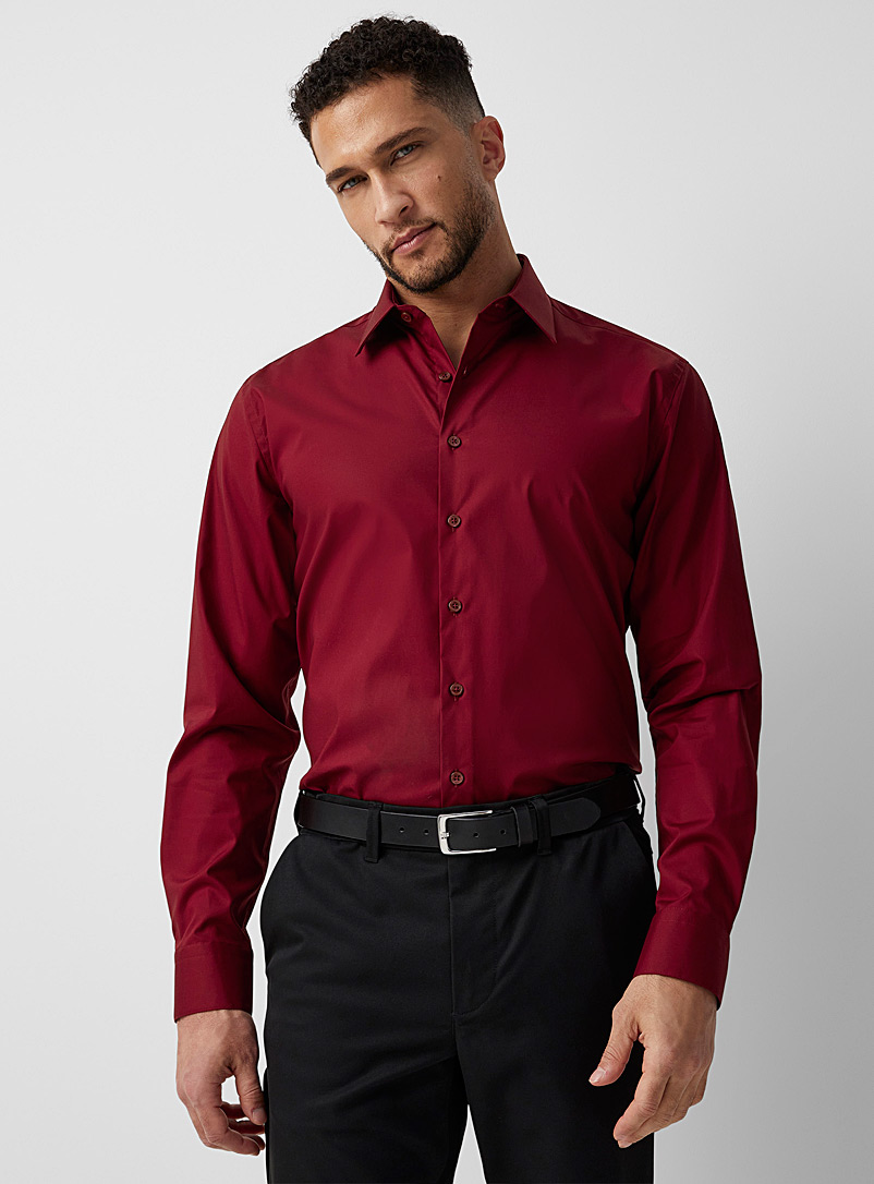 Le 31: La chemise monochrome extensible Coupe moderne Rouge vif-écarlate pour homme
