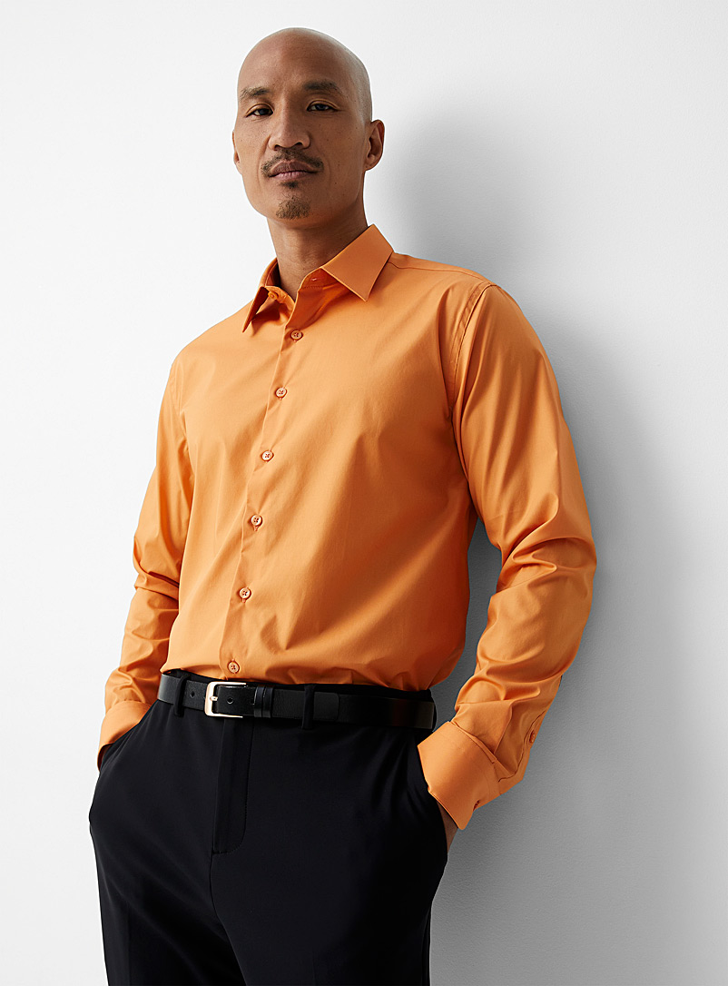 Le 31 Light Orange Stretch monochrome shirt Modern fit for men