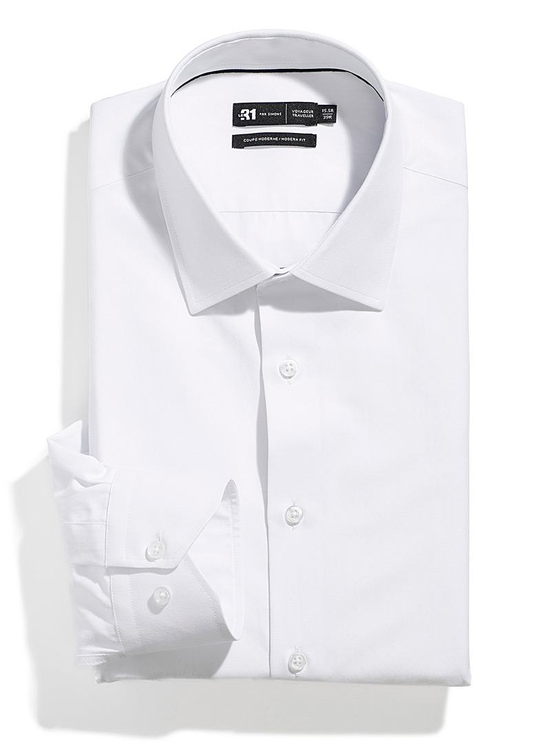Le 31 White Geometric jacquard shirt Modern fit <b>Innovation collection</b> for men