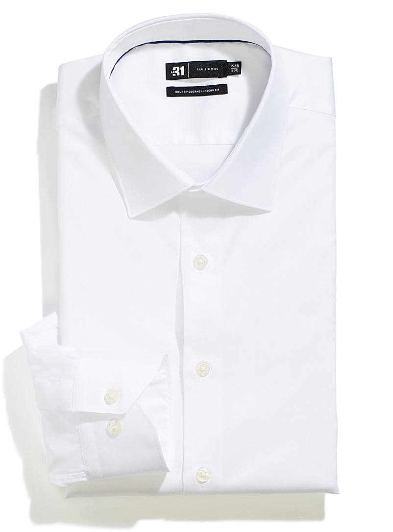 Le 31: La chemise coton satiné facile d'entretien Coupe moderne Blanc pour homme