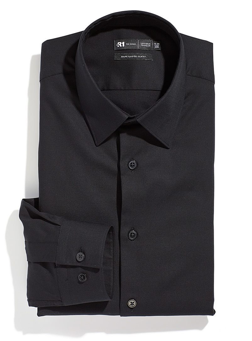 Le 31 Black Stretch piqué performance shirt Slim fit Innovation collection for men