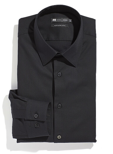 Le 31: La chemise performante piqu&eacute;e extensible Coupe ajust&eacute;e <b>Collection Innovation</b> Noir pour homme