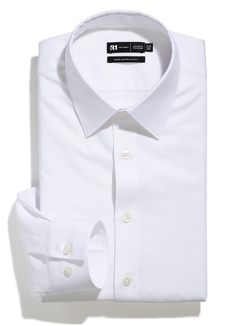 Le 31: La chemise performante piquée extensible Coupe ajustée <b>Collection Innovation</b> Blanc pour homme