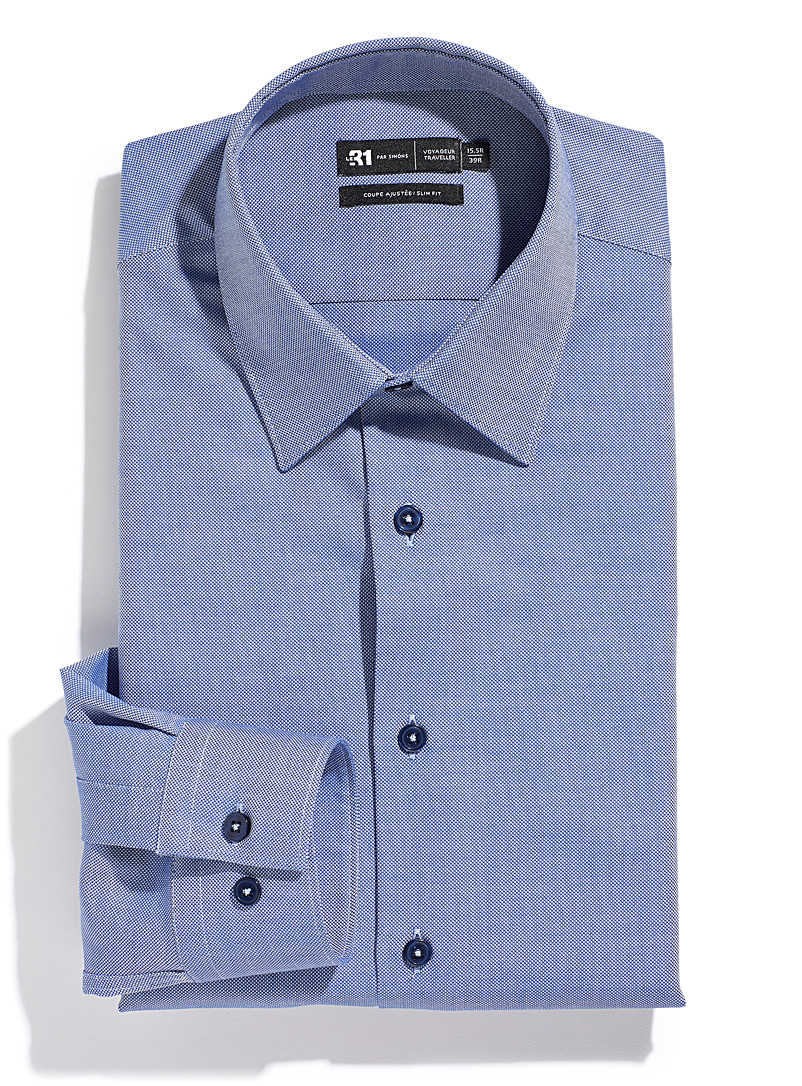 Le 31: La chemise performante piquée extensible Coupe ajustée <b>Collection Innovation</b> Bleu pour homme