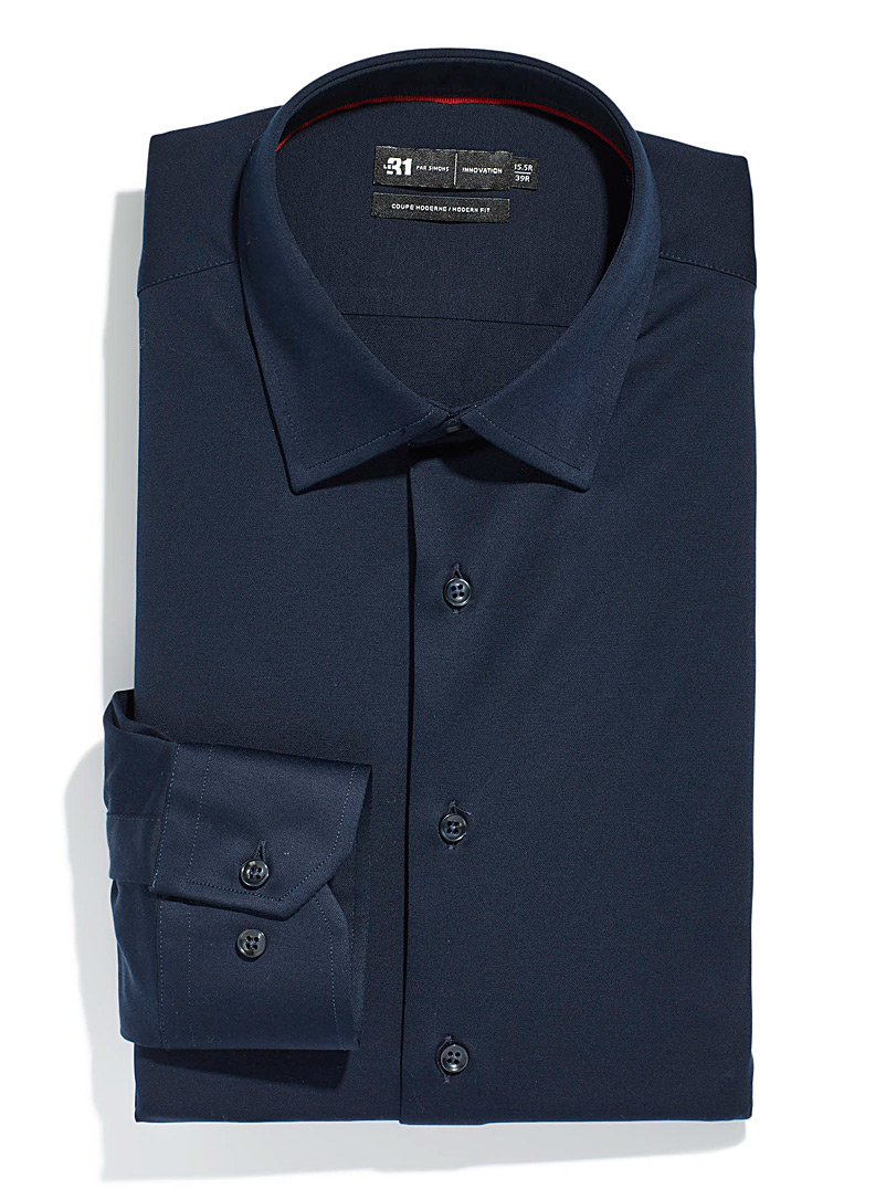 Le 31 Navy/Midnight Blue Knit shirt Modern fit <b>Innovation collection</b> for men