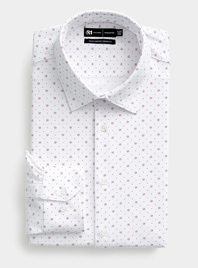 Le 31: La chemise tricot extensible minimotif géo Coupe moderne Collection Innovation Blanc à motifs pour homme