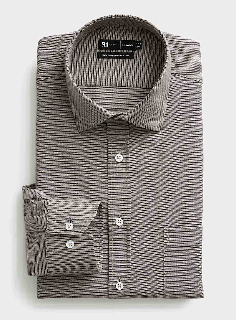 Le 31 Brown Modern jacquard shirt Comfort fit Innovation collection for men