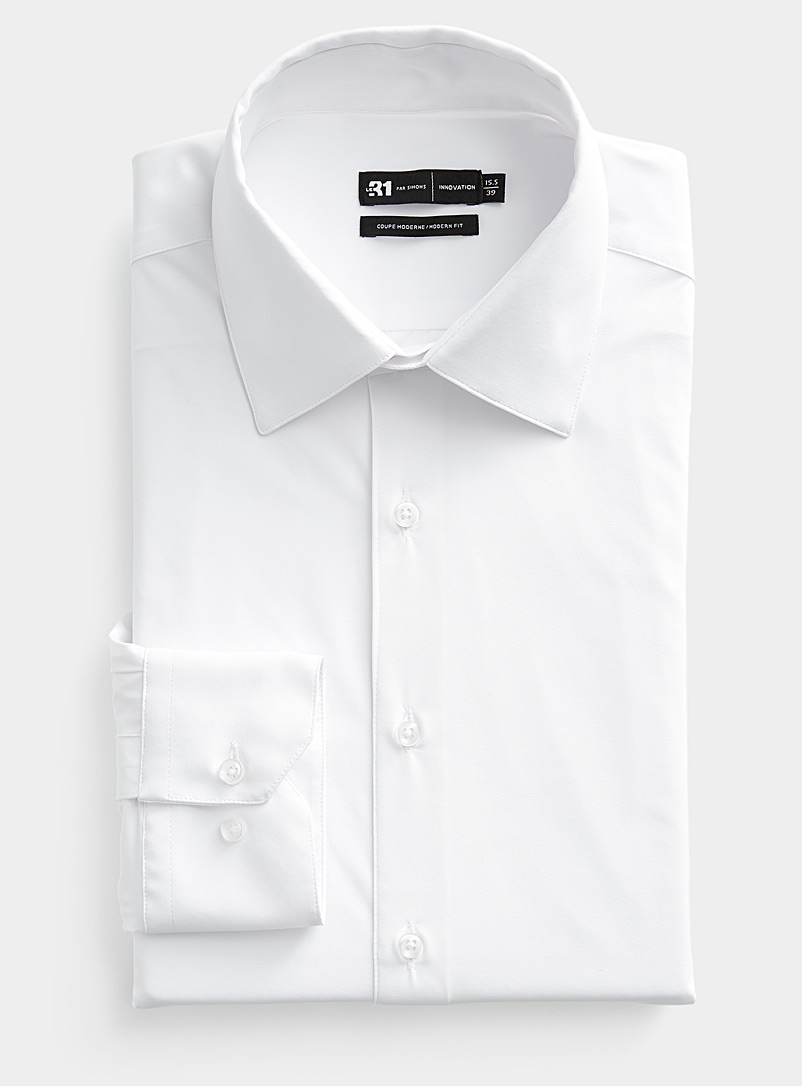 Le 31: La chemise extensible unie Coupe moderne <b>Collection Innovation</b> Blanc pour homme