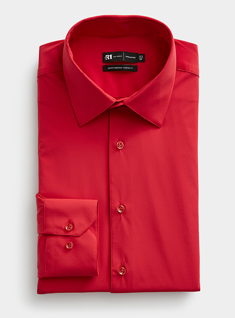 Le 31: La chemise extensible unie Coupe moderne Collection Innovation Rouge pour homme