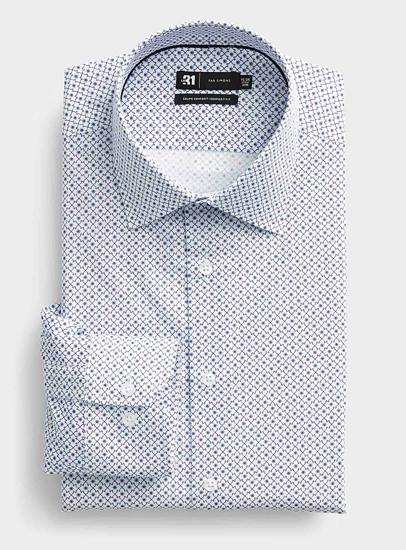 Le 31: La chemise fleurs bleues Coupe confort Blanc à motifs pour homme