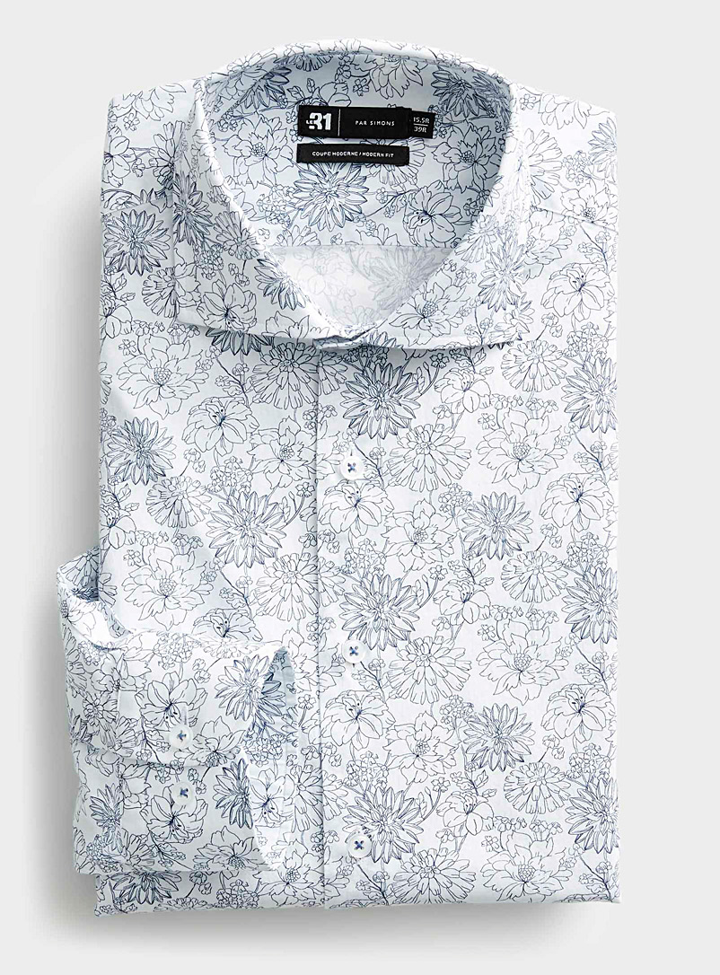 Le 31: La chemise esquisse florale Coupe moderne Bleu à motifs pour homme