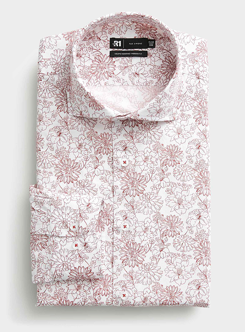 Le 31: La chemise esquisse florale Coupe moderne Rouge foncé-vin-rubis pour homme
