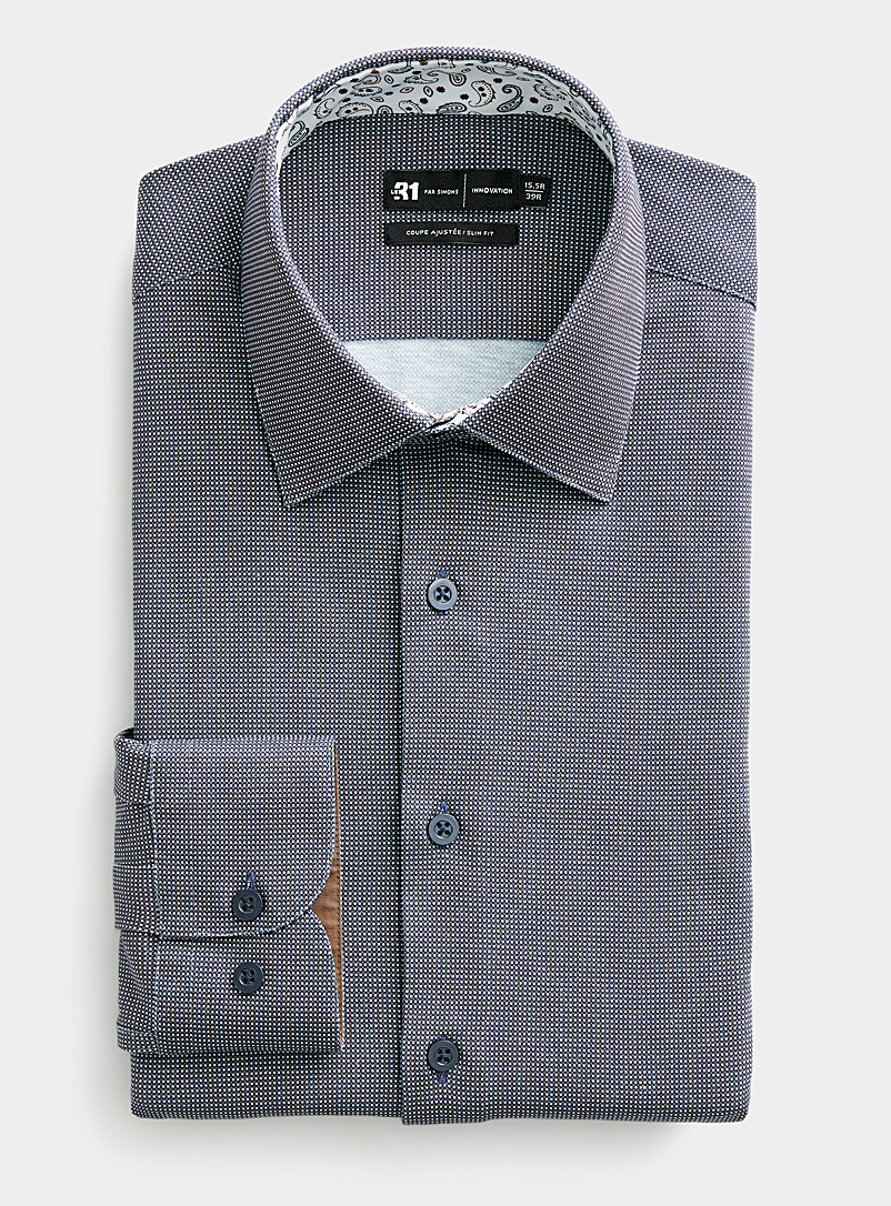 Le 31 Patterned Blue Dotwork knit shirt Slim fit for men
