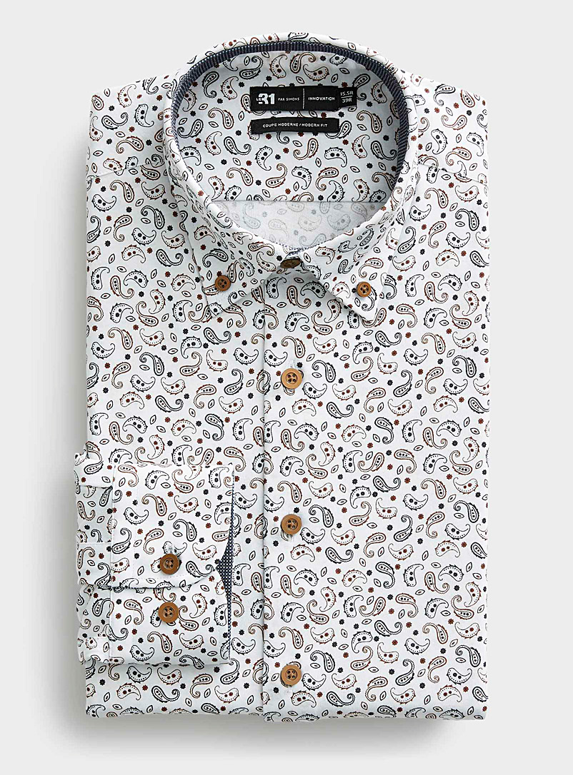 Le 31: La chemise tricot paisley minimaliste Coupe moderne Blanc à motifs pour homme