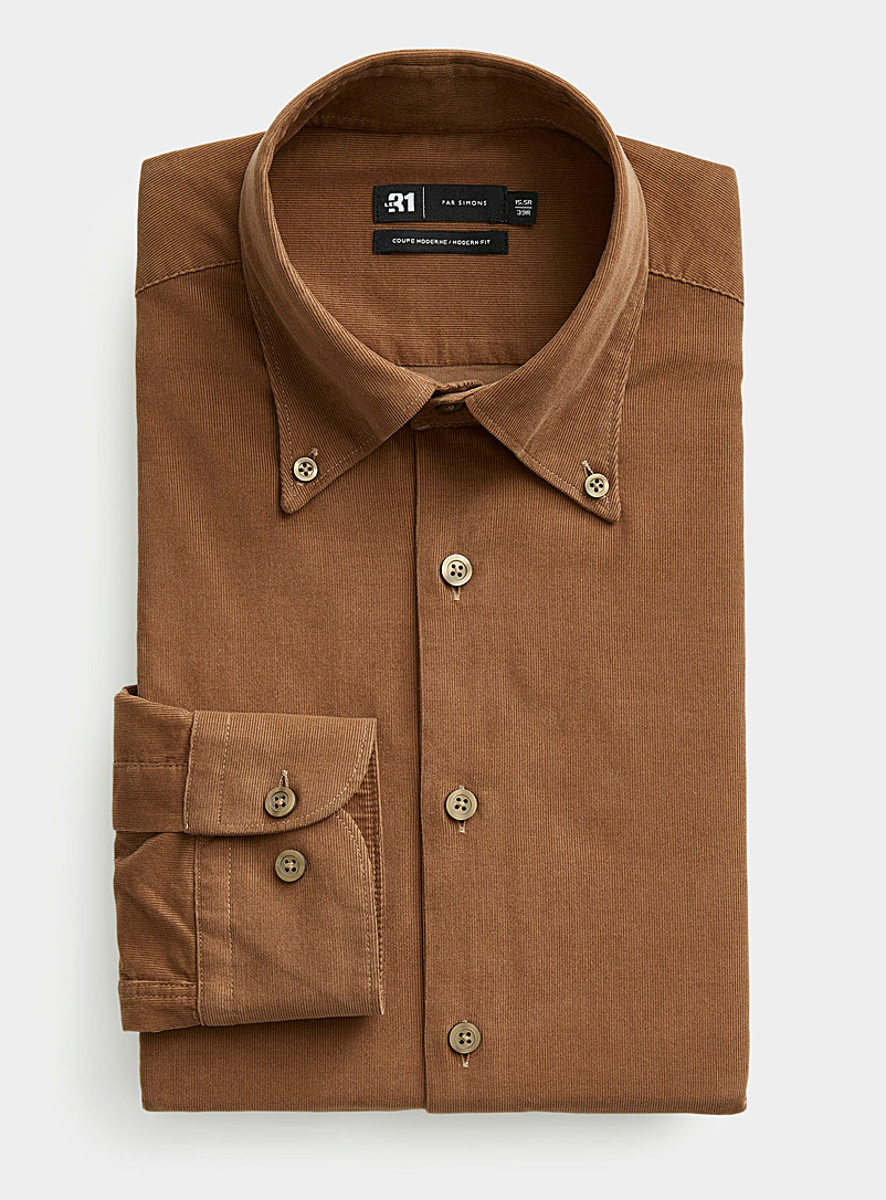 Le 31 Light Brown Baby cord shirt Modern fit for men