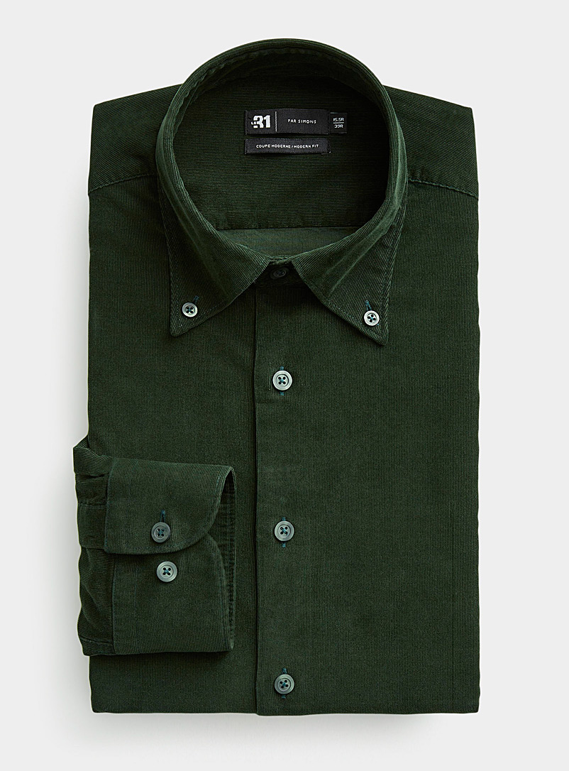 Le 31: La chemise velours microcôtes Coupe moderne Vert bouteille pour homme
