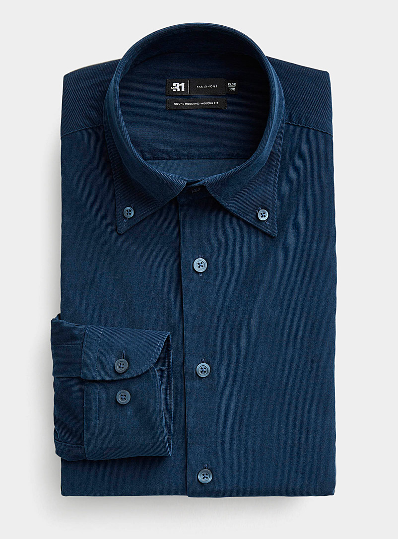 Le 31: La chemise velours microcôtes Coupe moderne Bleu foncé pour homme
