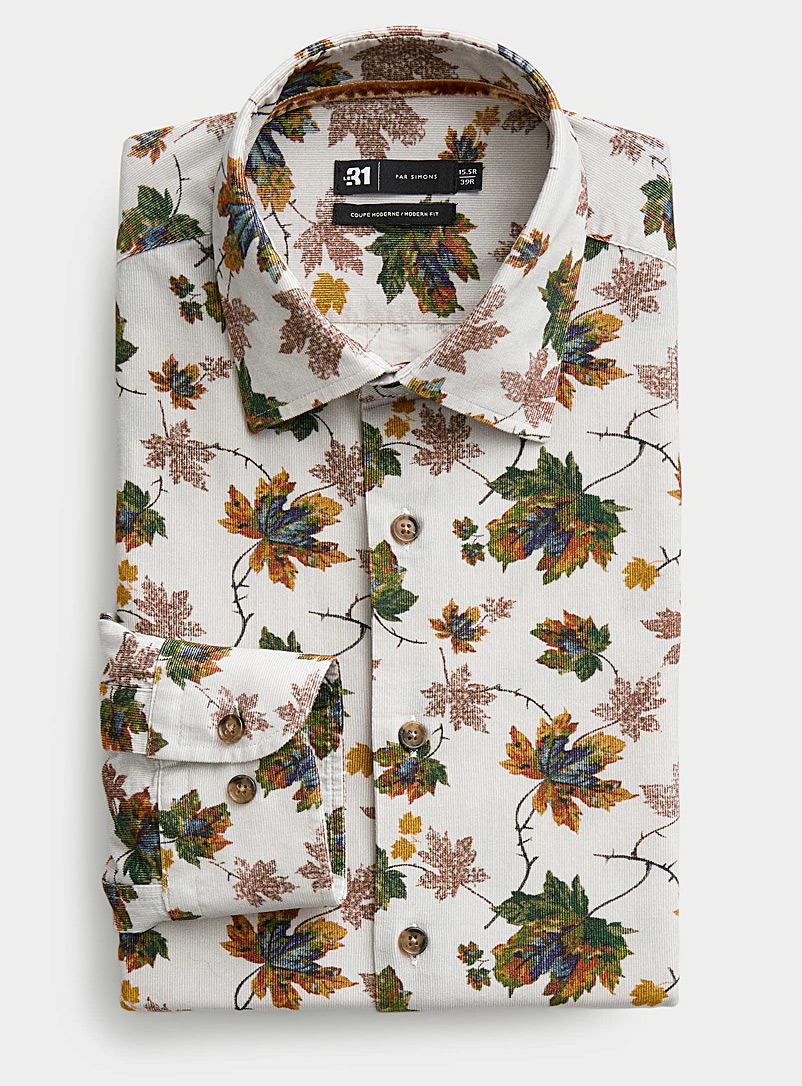 Le 31 Oxford Fall foliage micro-ribbed corduroy shirt for men