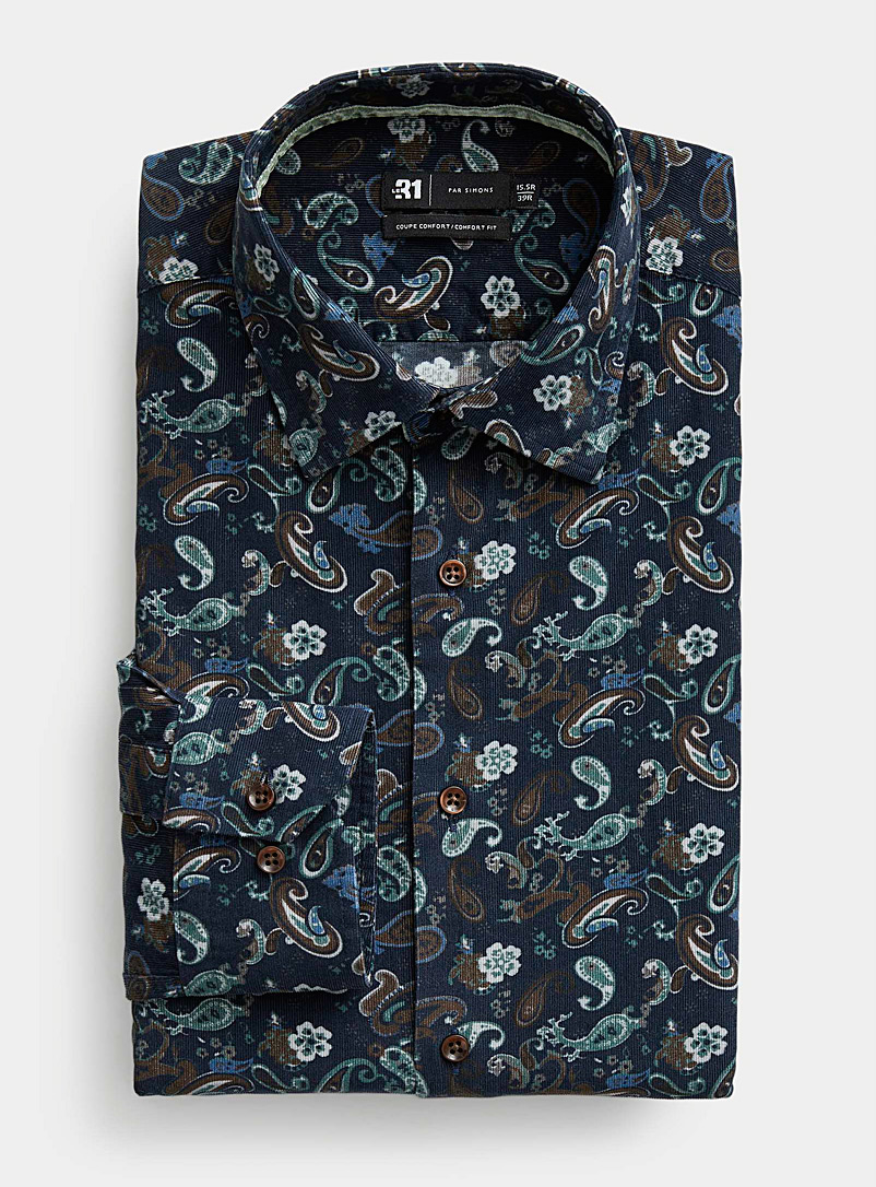 Le 31: La chemise paisley velours microcôtes Coupe confort Marine pour homme