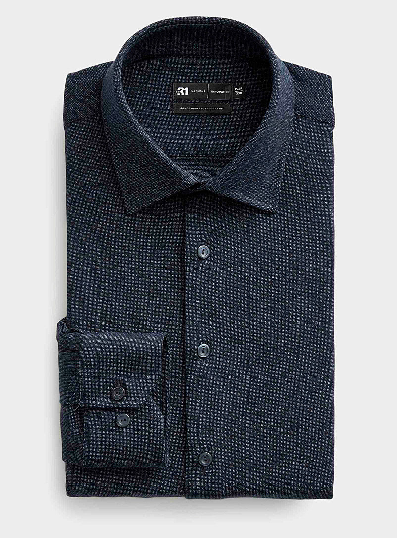 Le 31 Sapphire Blue Heathered knit shirt Modern fit for men