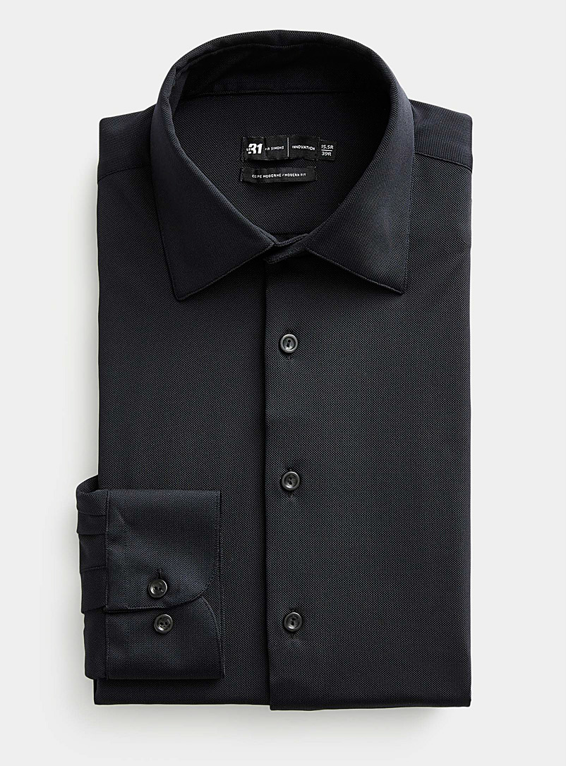Le 31: La chemise performante tricot piqué Coupe moderne Noir pour homme