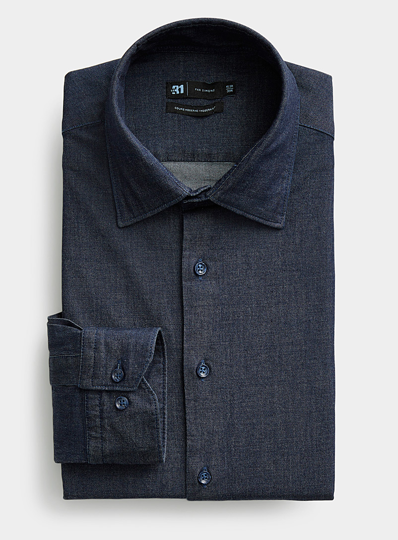 Stretch demin-like shirt Modern fit, Le 31, Shop Men's Semi-Tailored  Dress Shirts
