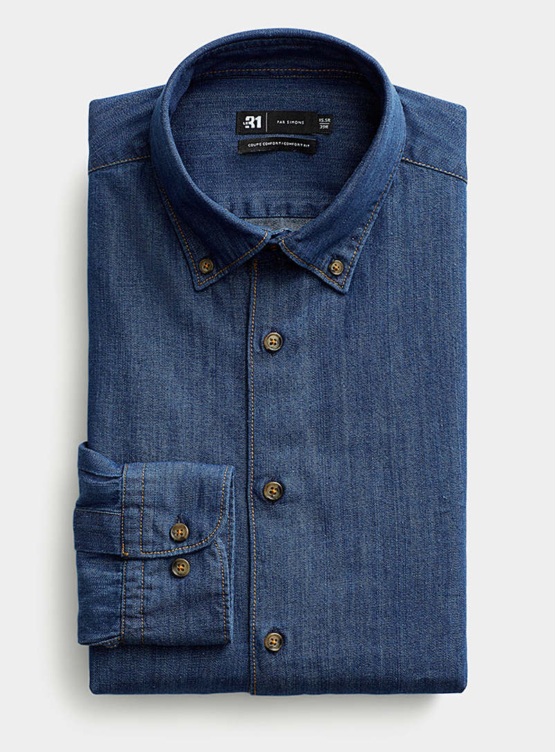Le 31: La chemise façon denim Coupe confort Bleu pour homme