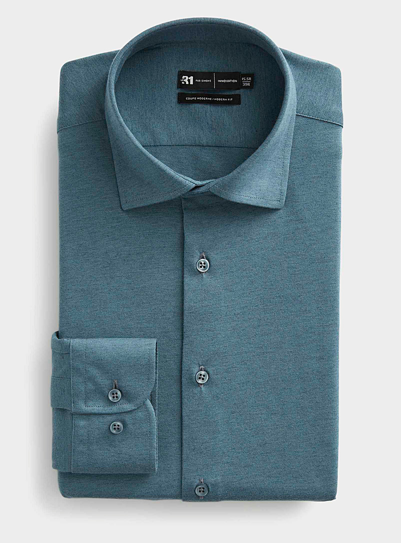 Le 31 Teal Heathered jersey shirt Modern fit Innovation collection for men
