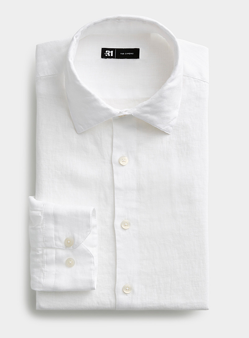 Le 31: La chemise faux uni pur lin Coupe moderne Blanc pour homme