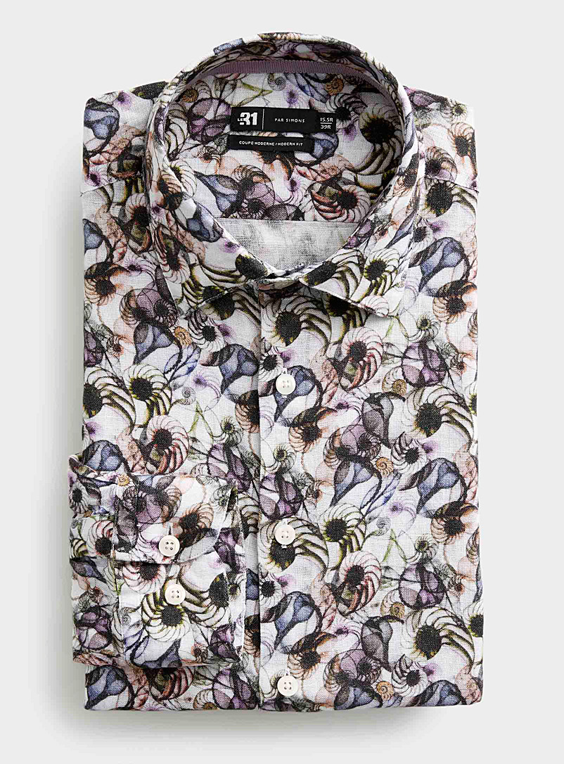 Le 31 Assorted Contrast shell 100% linen shirt Modern fit for men