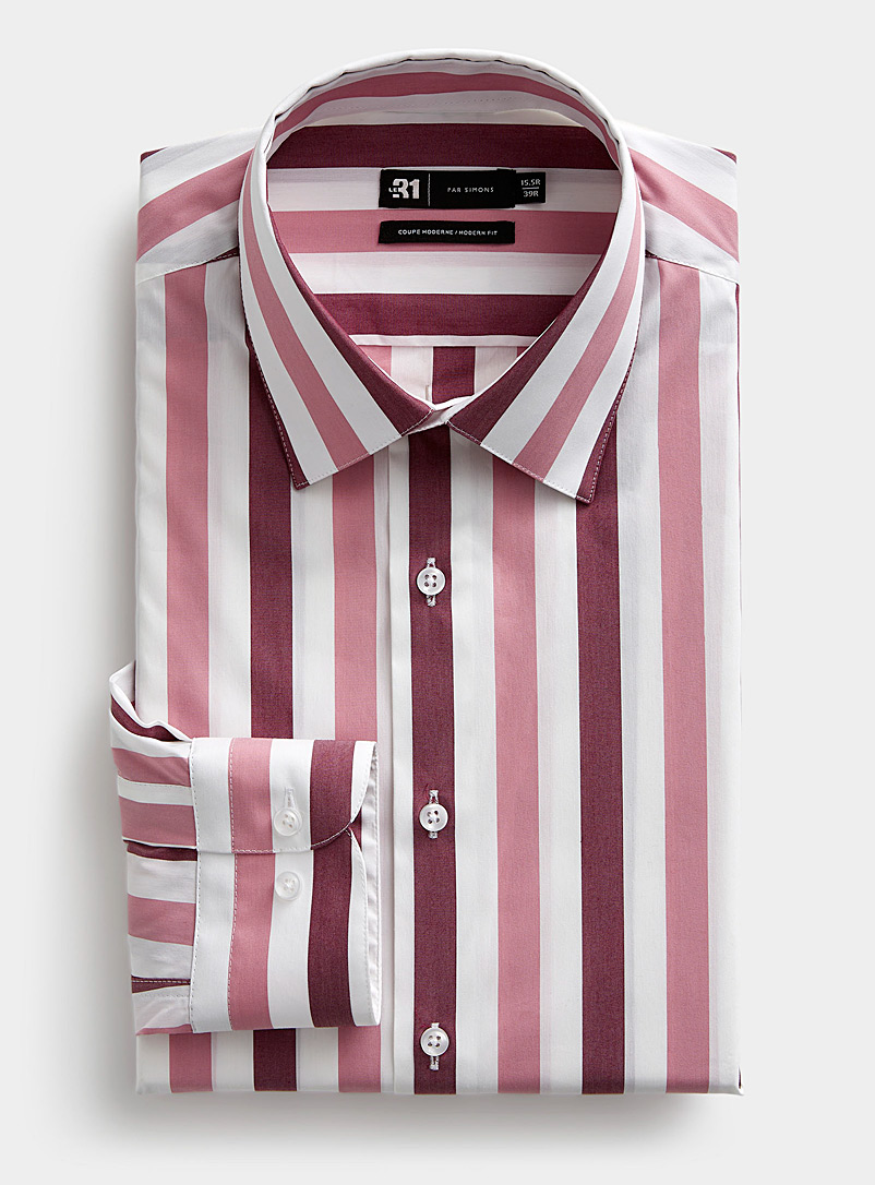 Le 31 Patterned White Two-tone vertical-stripe shirt Modern fit for men