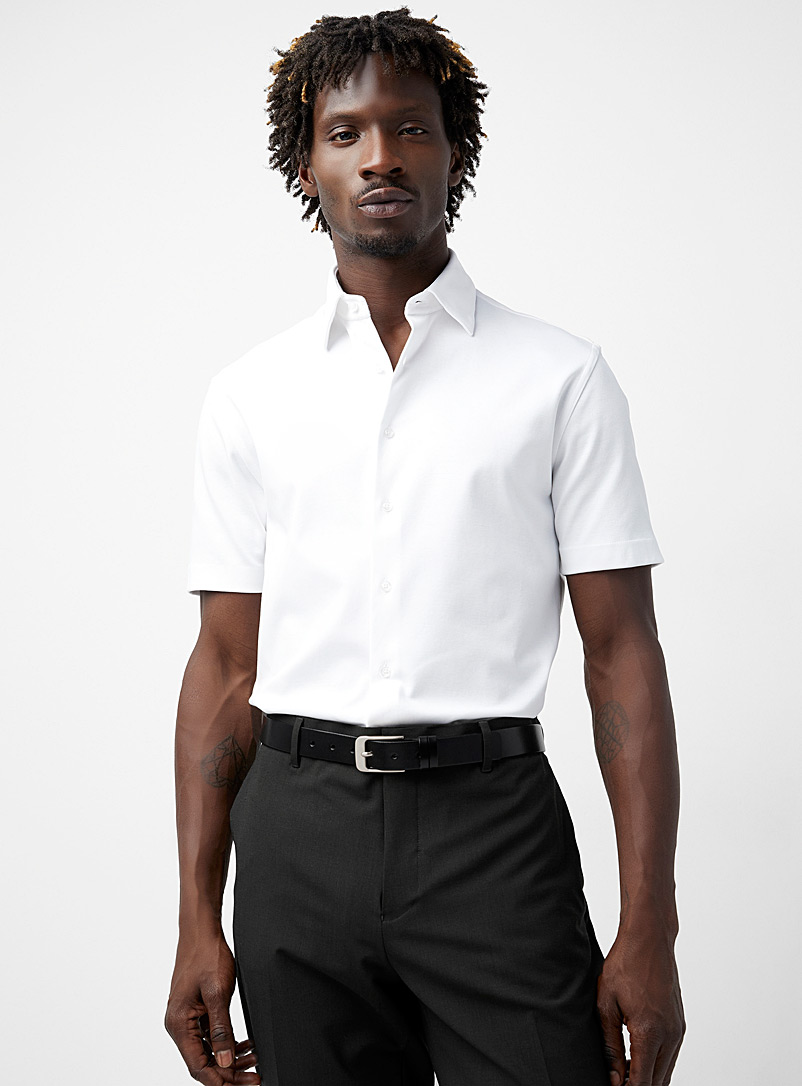 Le 31: La chemise lavable tricot uni à manches courtes Coupe moderne <b>Collection Innovation</b> Blanc pour homme