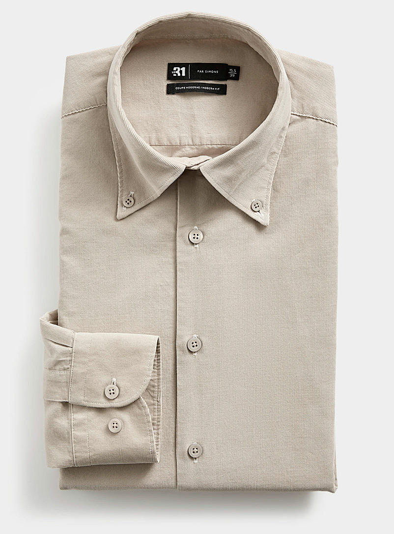 Le 31 Sand Micro-corduroy shirt Modern fit for men
