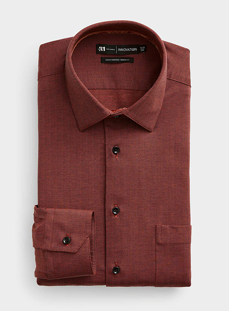 Le 31 Orange Herringbone knit shirt Modern fit for men