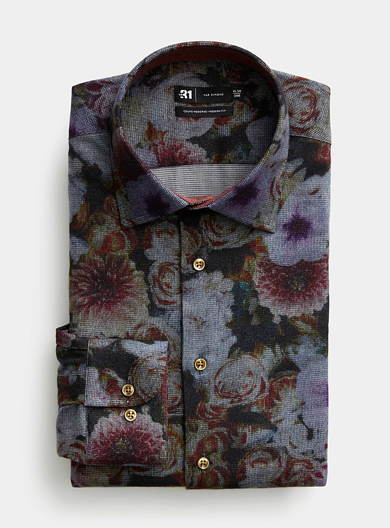 Le 31 Patterned Blue Nocturnal floral shirt Modern fit for men