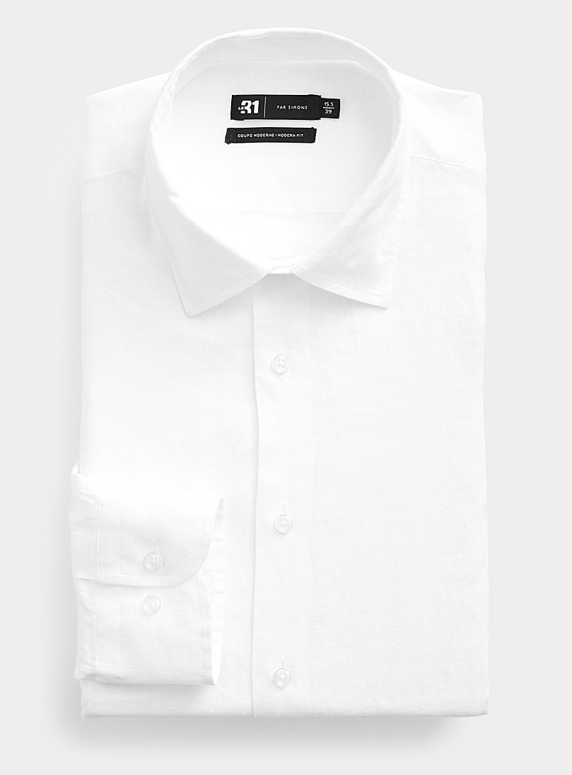 Le 31 White Solid pure linen shirt Modern fit for men