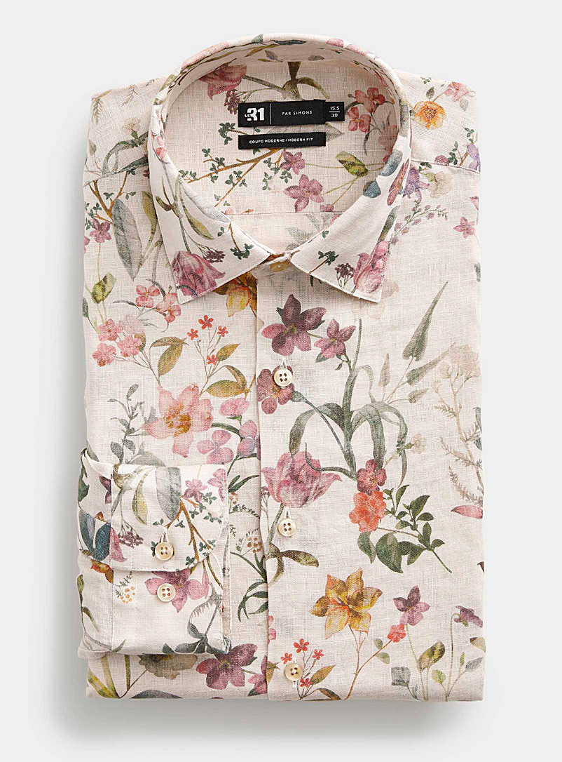 Le 31 Sand English garden pure linen shirt Modern fit for men