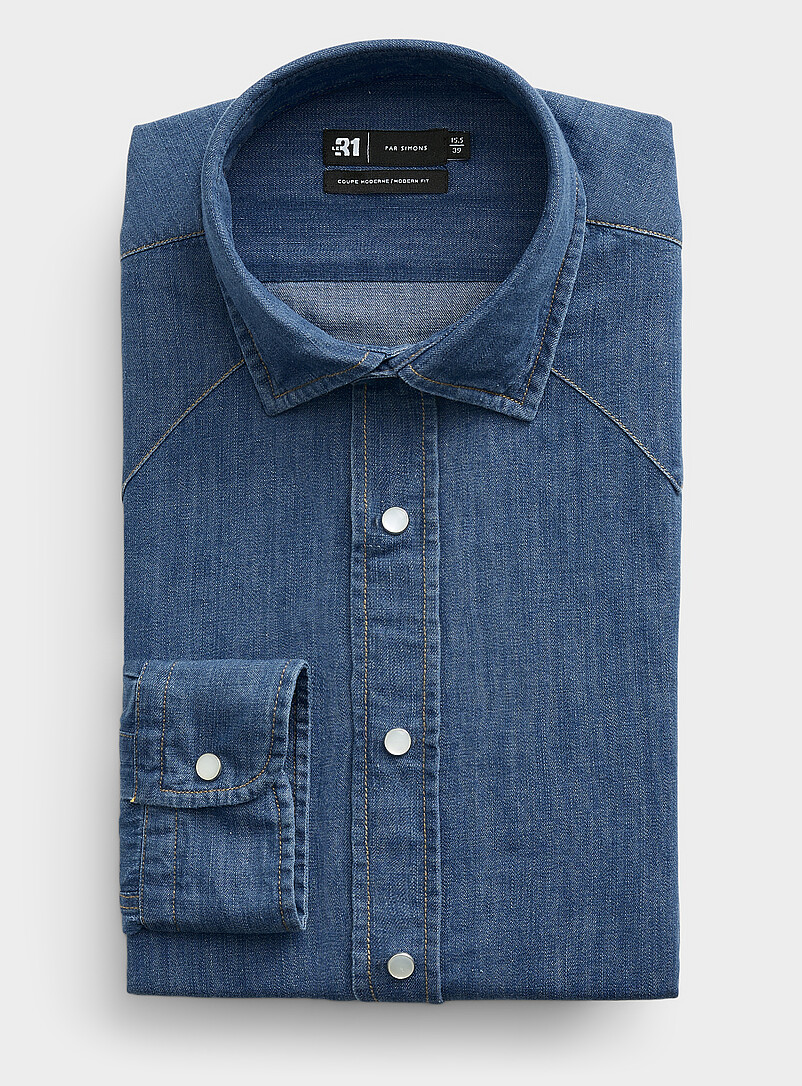 Denim shirt with pearly buttons Modern fit | Le 31 | Shop Men's