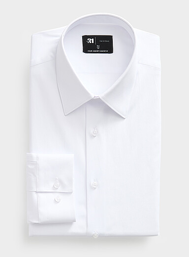 Le 31: La chemise l&eacute;g&egrave;re extensible <b>Coupe confort</b> Blanc pour homme