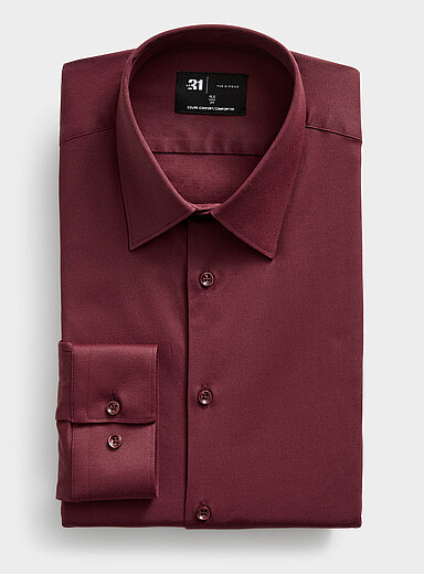 Le 31: La chemise l&eacute;g&egrave;re extensible <b>Coupe confort</b> Bourgogne pour homme