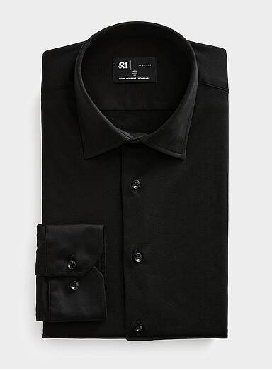 Le 31: La chemise extensible pur coton <b>Coupe moderne</b> Noir pour homme