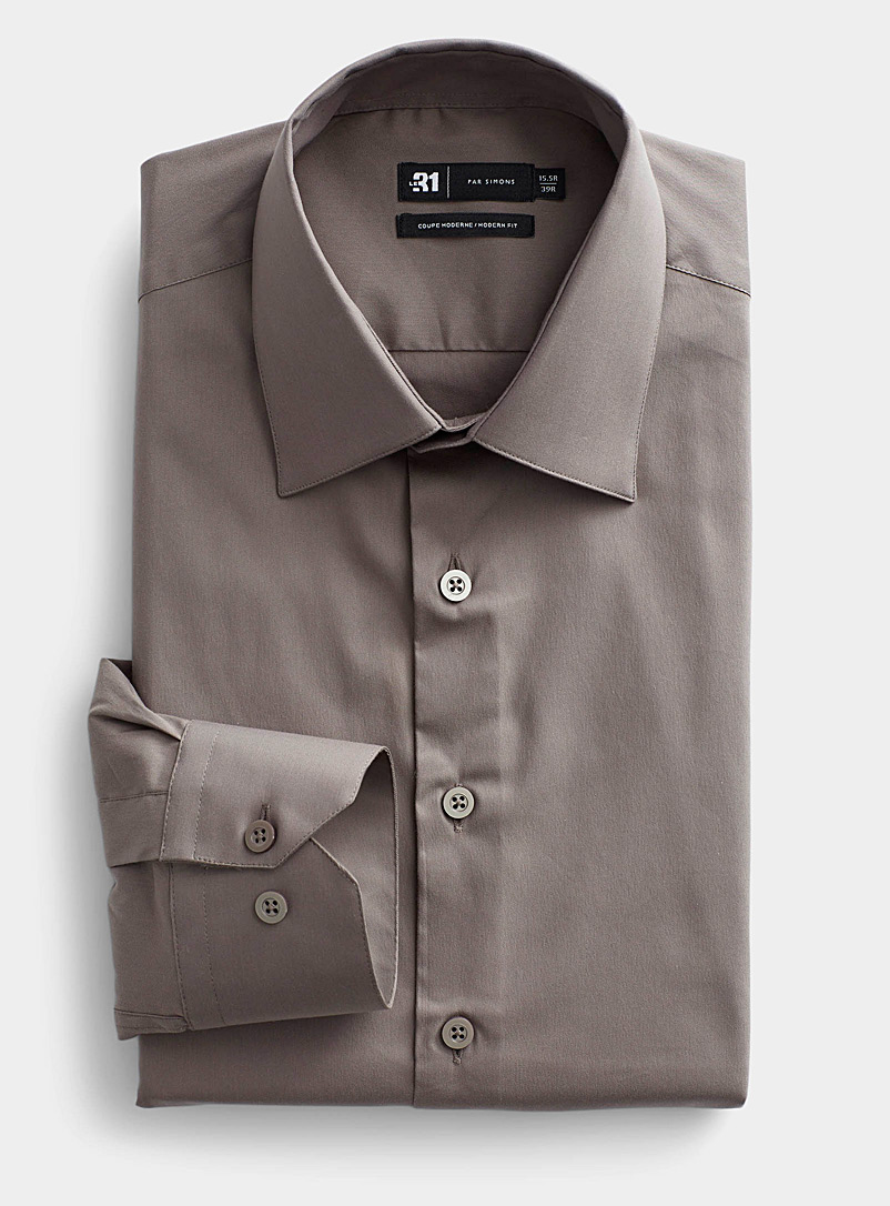 Le 31 Medium Brown Stretch shirt Modern fit for men