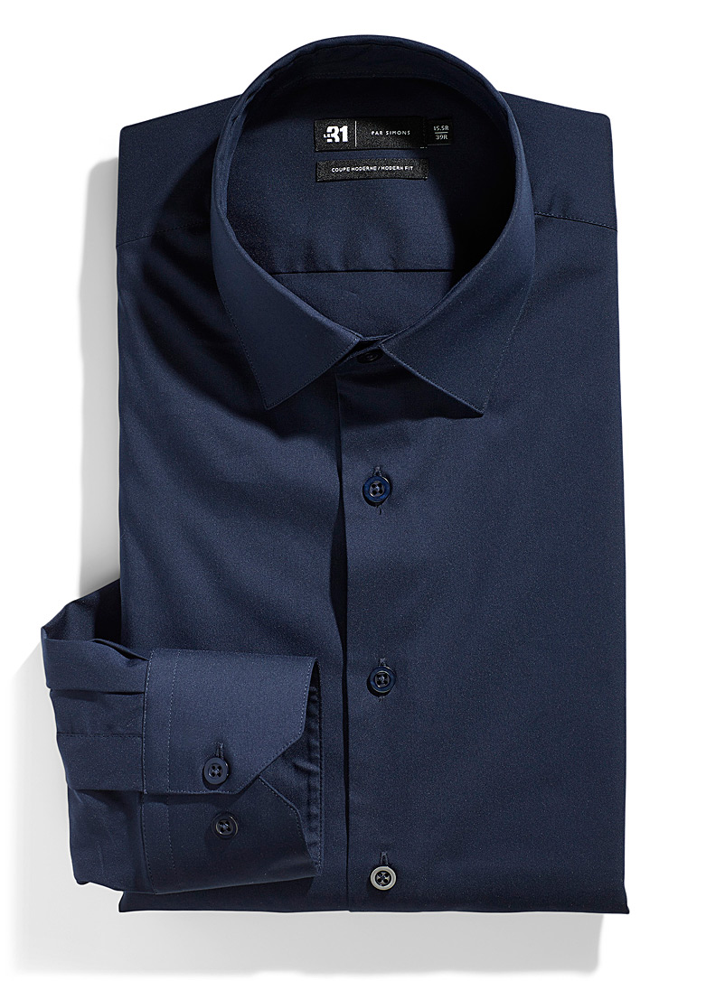 Le 31 Marine Blue Stretch shirt Modern fit for men