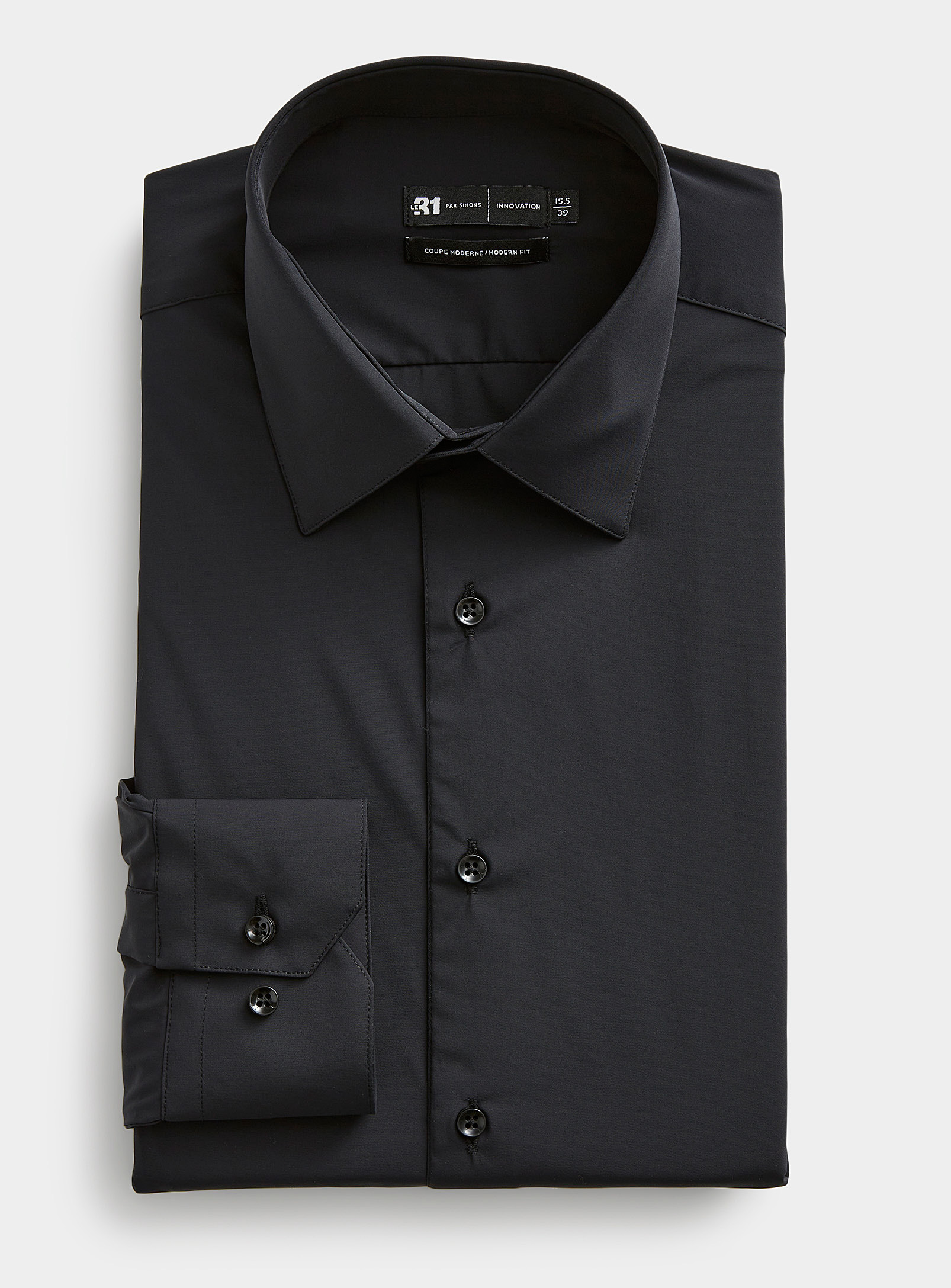 Le 31 Solid Stretch Shirt Modern Fit Innovation Collection In Black